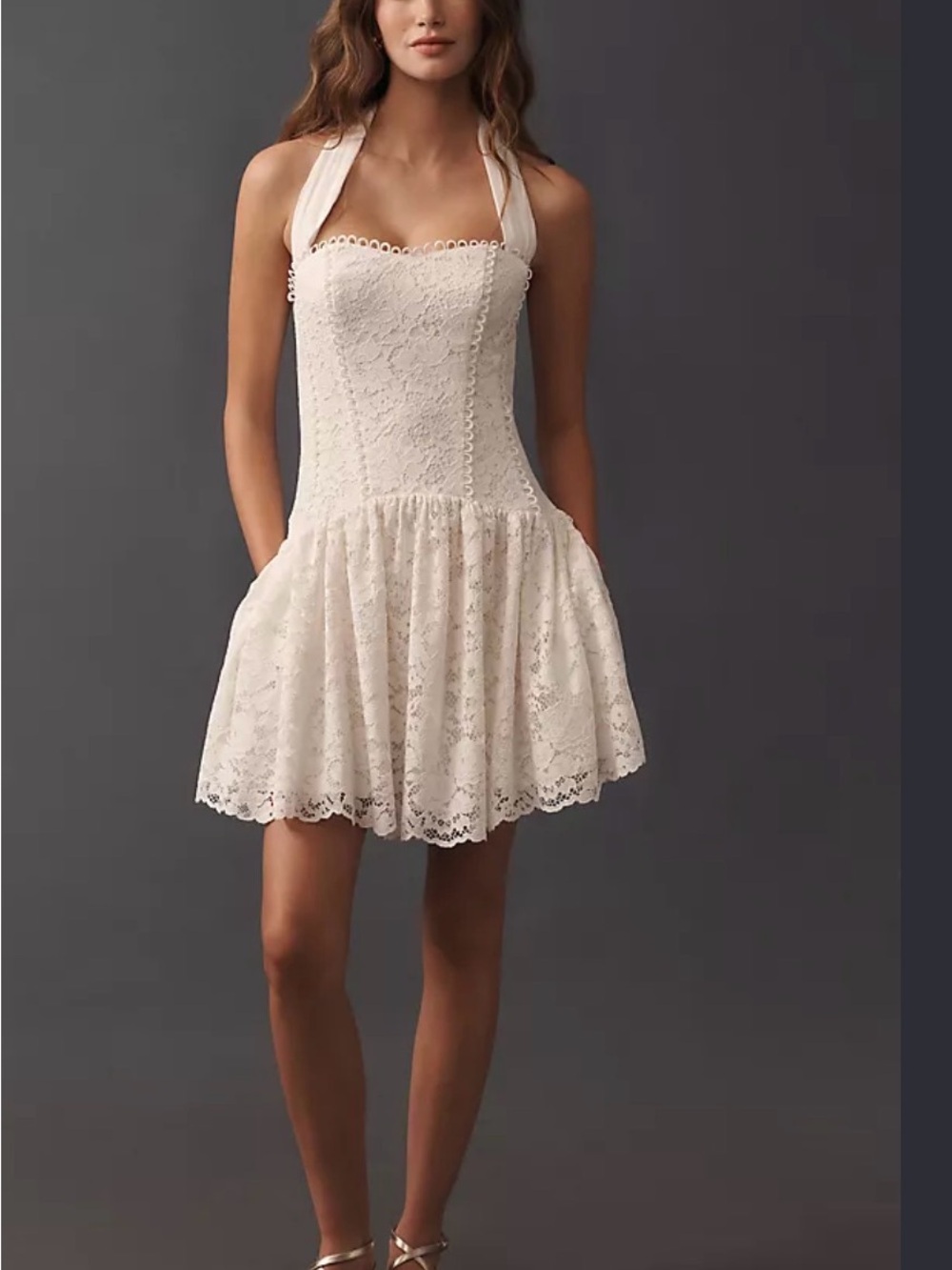 Maeve Ivory Lace Halter Mini Dress